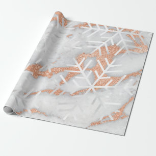 Papier Cadeau Flammes de neige Noël Fête en cuivre Marbre gris