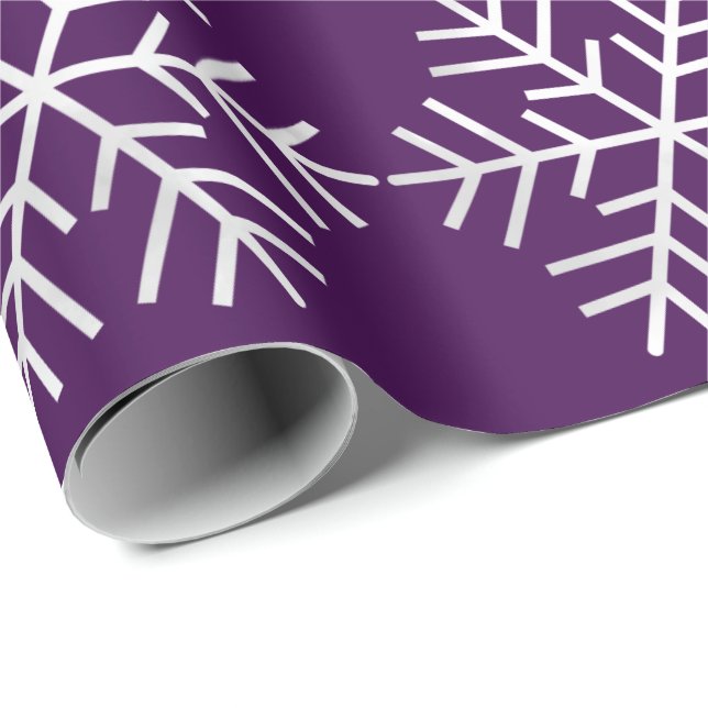 Papier Cadeau Flammes de neige Noël Fête Gris pourpre Joyeux (Coin rond)