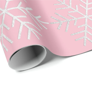 Papier Cadeau Flammes de neige Noël Rose Blanc Gris Joyeux
