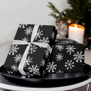 Papier Cadeau Flammes de neige noires illustration motif de noël