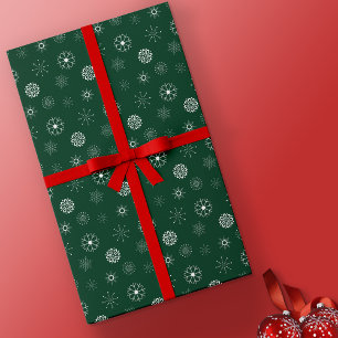 Papier Cadeau Flammes de neige vert et blanc moderne Noël
