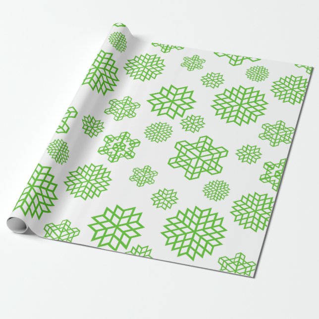 Papier Cadeau Flammes de neige vertes de Noël (Déroulé)