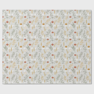 Papier Cadeau Flanelle bleu pâle d'automne – Citrouille et blé e