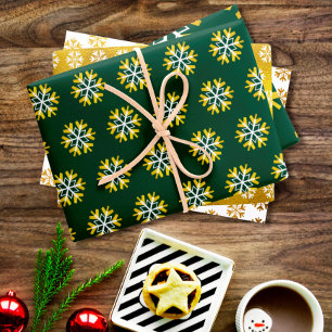 Papier Cadeau Fléau de neige blanche en feuille d'or de vacances
