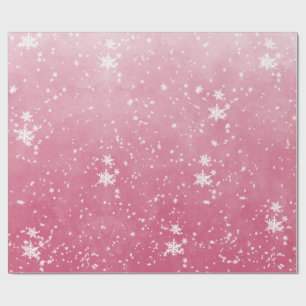 Papier Cadeau Fléaux de neige blanches tombant Hiver Pink Ombre 