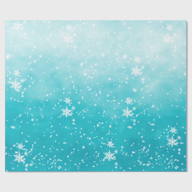 Papier Cadeau Fléaux de neige blanches Tombant Hiver Turquoise O (Plat)