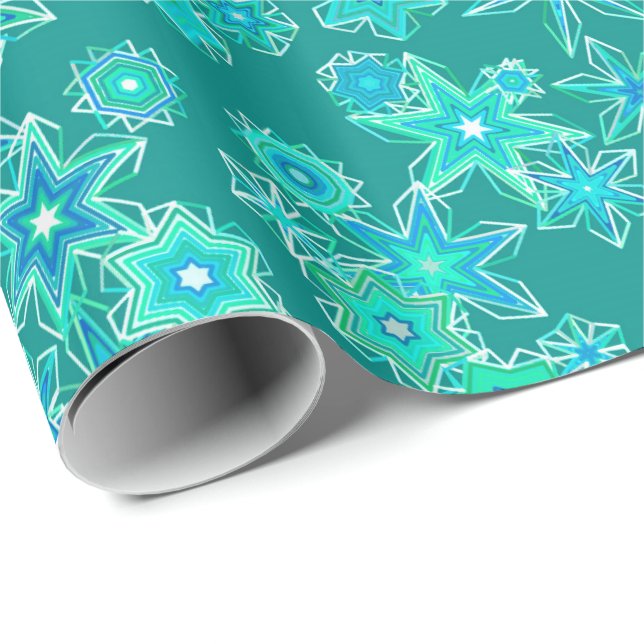 Papier Cadeau Fléaux de neige géométriques modernes, turquoise e (Coin rond)