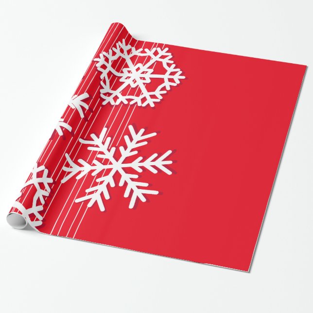Papier Cadeau Flèche de neige blanche et rouge moderne de Noël (Déroulé)