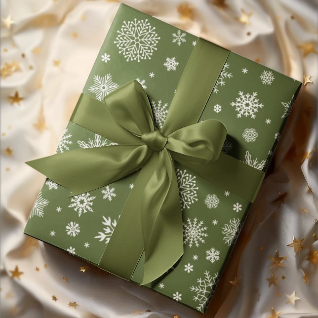 Papier Cadeau Flèche de neige blanche hiver Olive Green (Créateur téléchargé)