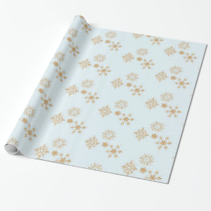 Papier Cadeau Flèche de neige en or sur Motif de Noël bleu givré