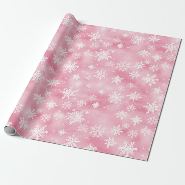 Papier Cadeau Flèches blanches de Noël Aquarelle rose (Déroulé)