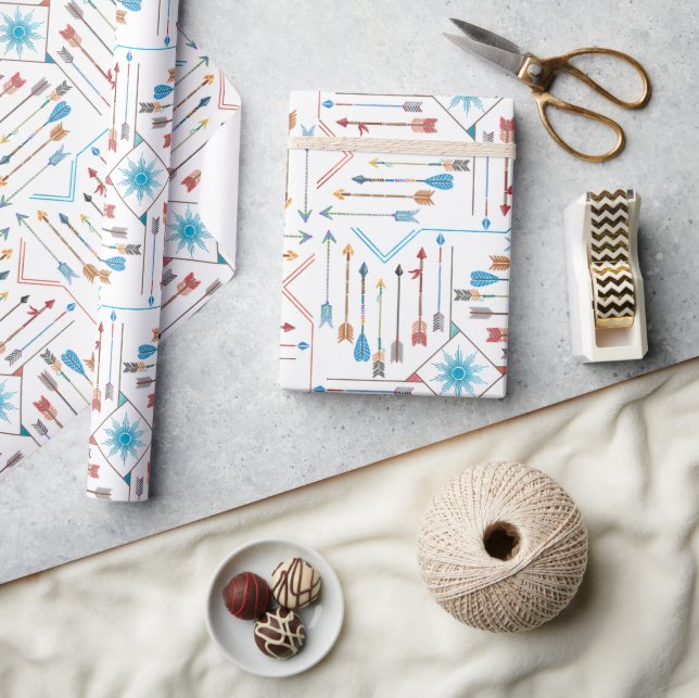 Papier Cadeau Flèches Boho et Sun V11 White ID748 (Artisanat)