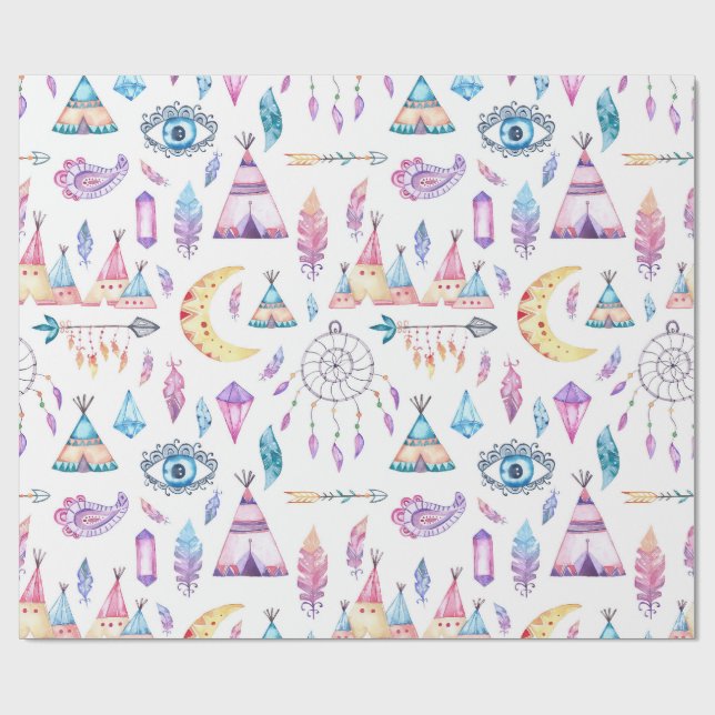 Papier Cadeau Flèches de Dreamcatchers de Teepees de Natif (Plat)