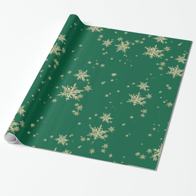 Papier Cadeau Flèches De Neige Or Sur Le Vert Forêt (Déroulé)