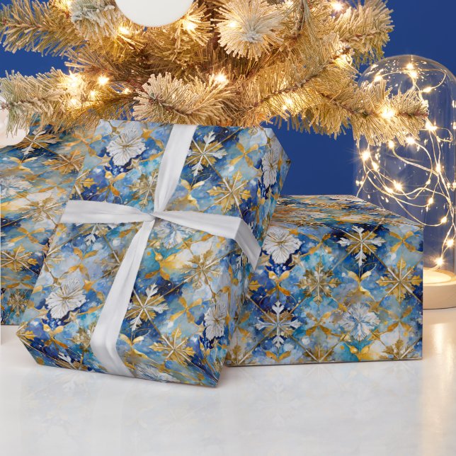 Papier Cadeau Flèches de Noël Bleu Or Blanc (Vacances)