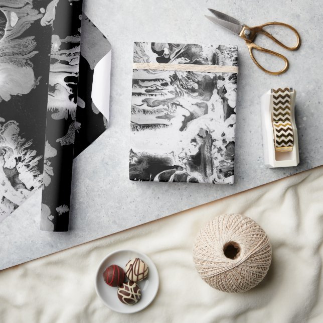 Papier Cadeau Flèches de peinture noir + blanc (Artisanat)