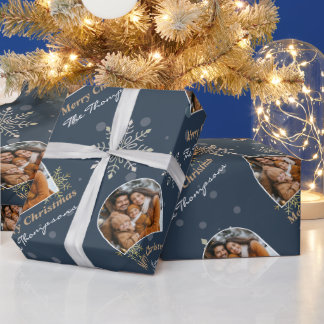 Papier Cadeau Flèches d'hiver modernes Photo Marine Bleu Noël
