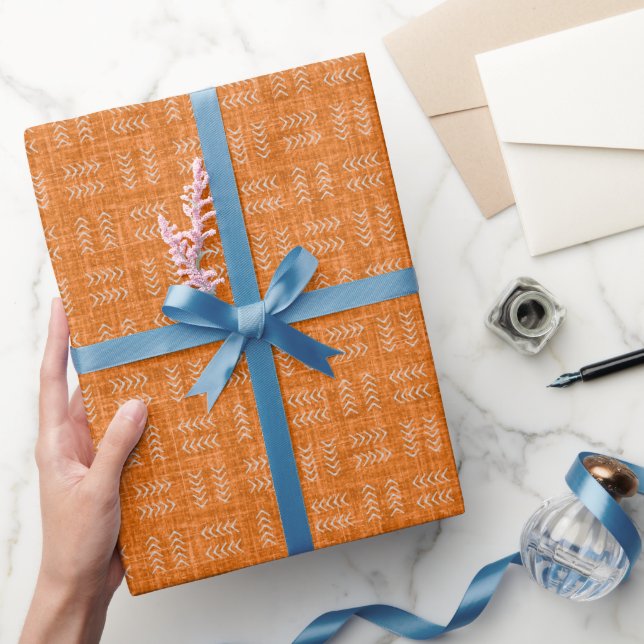 Papier Cadeau Flèches sur lin orange vif (Cadeaux)