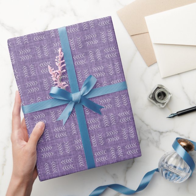 Papier Cadeau Flèches sur lin pourpre foncé heather (Cadeaux)