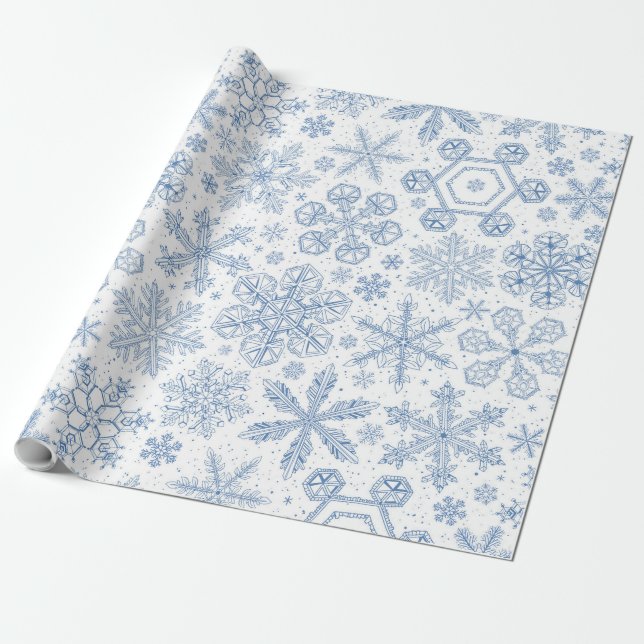 Papier Cadeau Fléchettes de neige grises sur blanc (Déroulé)