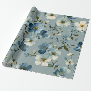 Papier Cadeau Fleur à pois bleue pastel Bohème vintage 70s