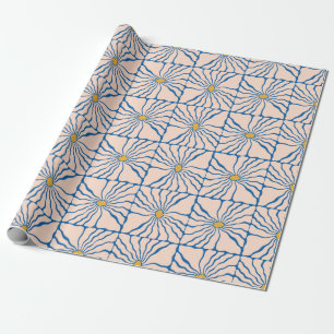Papier Cadeau Fleur Abstraite bleu jaune rétro Boho Floral
