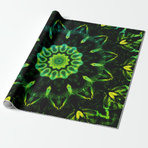 Papier Cadeau Fleur Abstraite noire verte