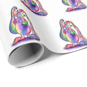 Papier Cadeau Fleur Amour Bunny coloré - Dessin de dessin animé