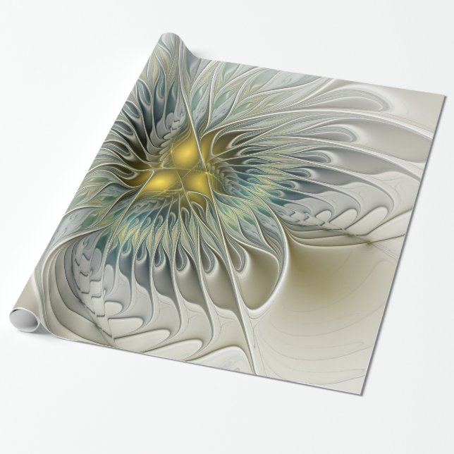 Papier Cadeau Fleur argentée dorée Fantaisie abstraite Art fract (Déroulé)