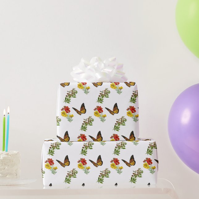 Papier Cadeau Fleur avec papillon  (Cadeaux de fête)