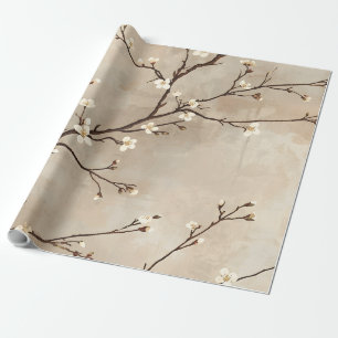 Papier Cadeau Fleur Blanche Élégante Branche Minimaliste