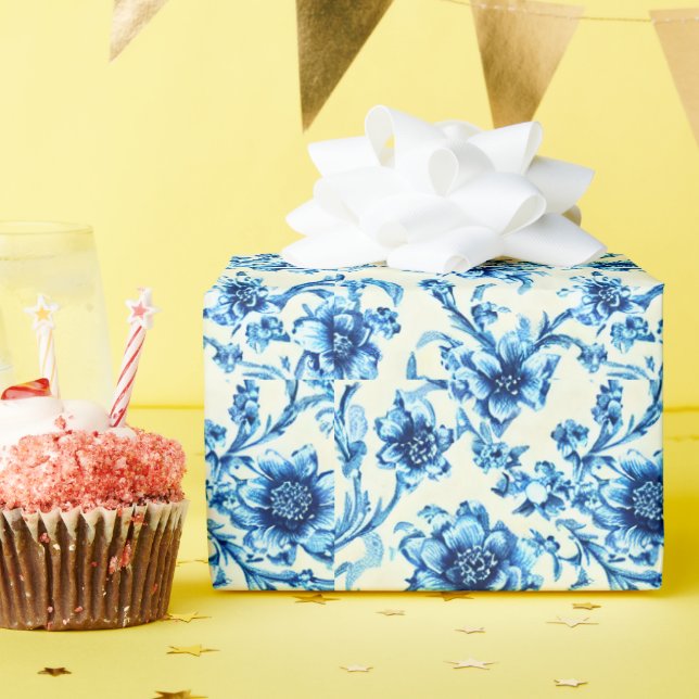 Papier Cadeau Fleur Bleue (Fête d'anniversaire)