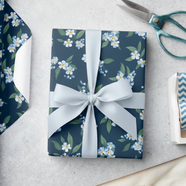 Papier Cadeau Fleur Bleue (sweet elegant blue floral forget me not gift wrapping paper)