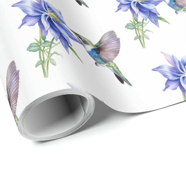 Papier Cadeau Fleur bleue de colibri fleur sauvage  (Coin rond)