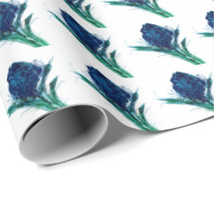 Papier Cadeau Fleur Bleue Élégante