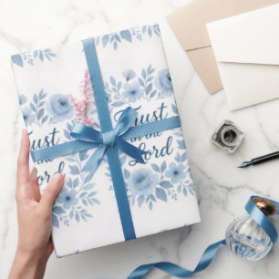 Papier Cadeau Fleur bleue et blanche Message biblique d'encourag