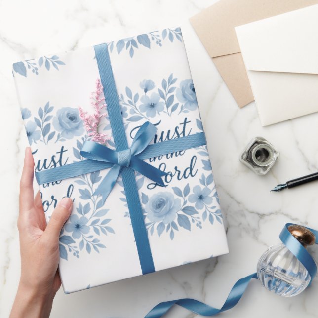 Papier Cadeau Fleur bleue et blanche Message biblique d'encourag (Cadeaux)