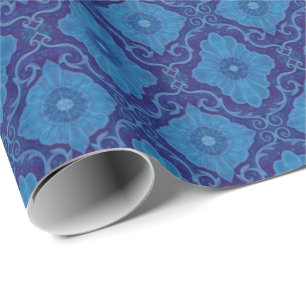 Papier Cadeau Fleur bleue Floral Damask Vintage Motif bohème