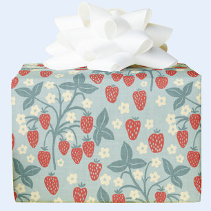 Papier Cadeau Fleur botanique Cottagecore vintage à la fraise