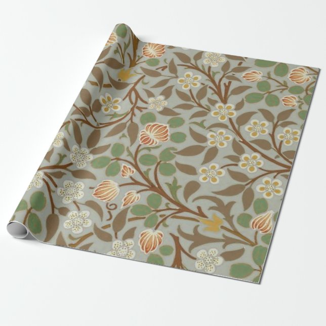 Papier Cadeau Fleur botanique de trèfle William Morris (Déroulé)