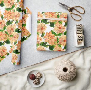 Papier Cadeau Fleur Clématite Jaune Blanc