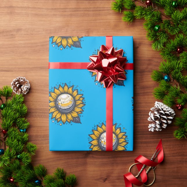 Papier Cadeau Fleur Cosmique Bleue (Cadeau de vacances)