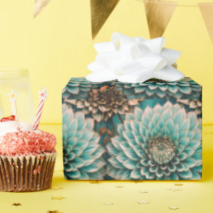 Papier Cadeau Fleur Dahlia en Art numérique bleu Aqua Turquoise