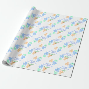 Papier Cadeau Fleur d'aquarelle bleu orange vert hiverMerci