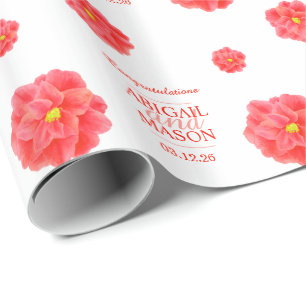 Papier Cadeau Fleur d'aquarelle Camellia rouge blanc mariage