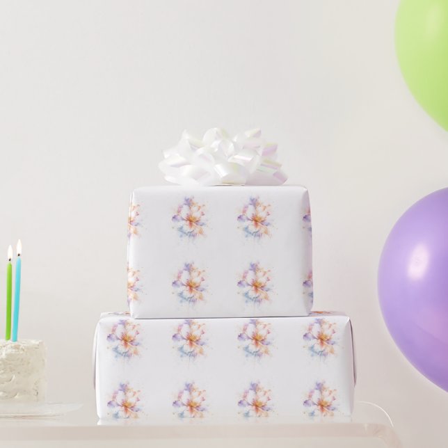 Papier Cadeau Fleur d'aquarelle pastel avec décoration dorée Art (Cadeaux de fête)