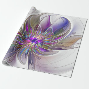 Papier Cadeau Fleur d'art fractal abstrait énergique et coloré