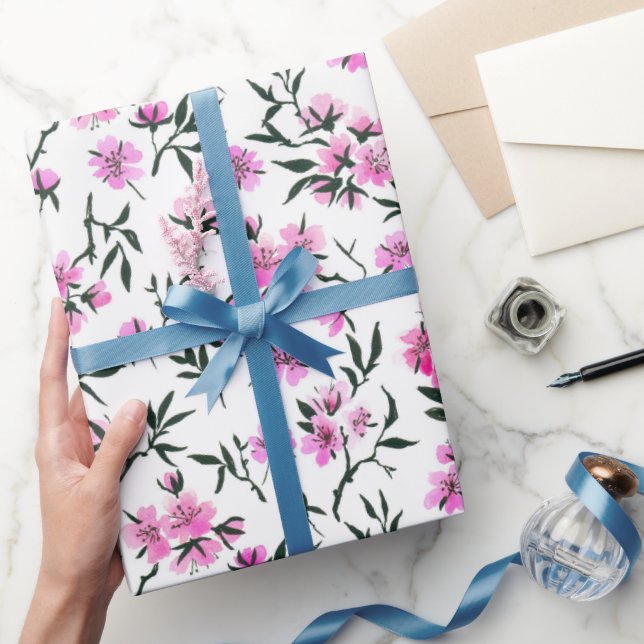 Papier Cadeau Fleur de cerisier blanc sur blanc (Cadeaux)