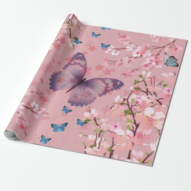 Papier Cadeau fleur de cerisier & papillons (Déroulé)