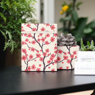 Papier Cadeau Fleur de cerisier rose et rouge